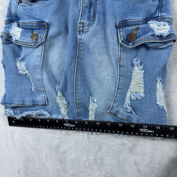 American Bazi Mini Skirt Cargo Denim Distressed Stretch Womens Size Small Blue - Picture 9 of 10